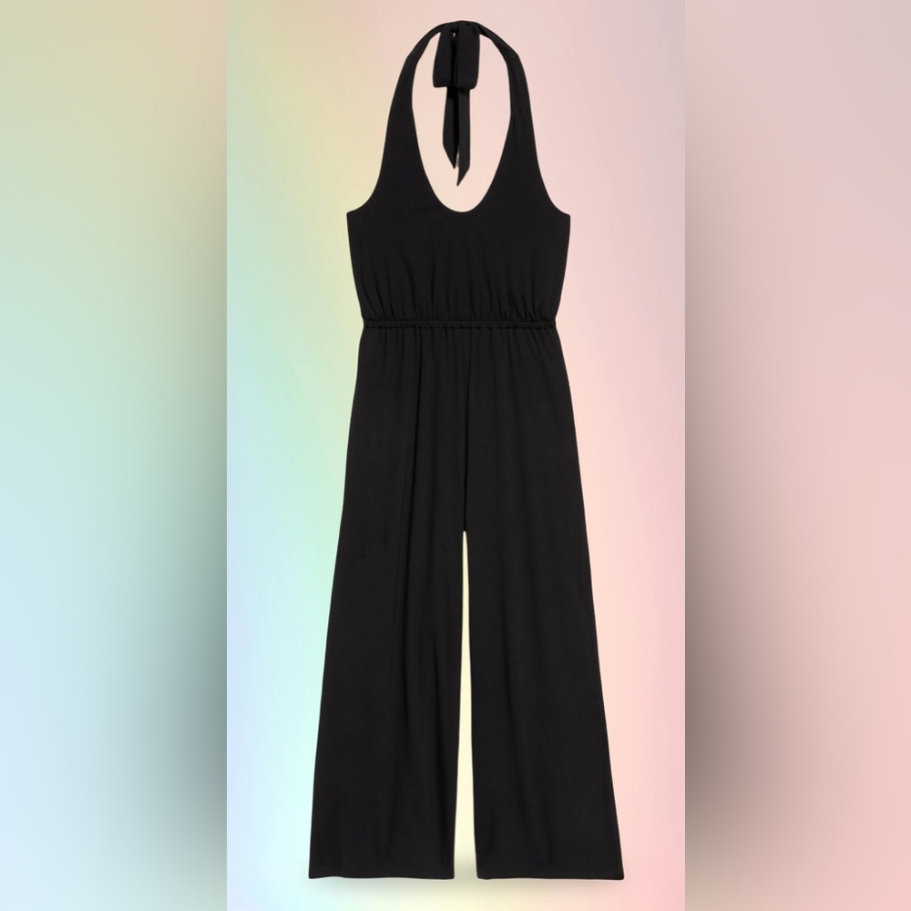 NWTS💓GAP OLD NAVY LG💓BLACK GREEK HALTER STYLE JUMPSUIT ELASTIC WAIST POCKETS - Picture 14 of 14
